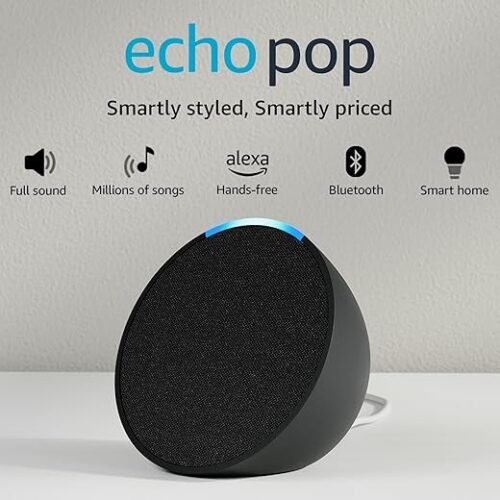 amazon Echo Pop with Built-in Alexa Smart Wi-Fi Speaker Balanced Bass Black (Smart Speaker)