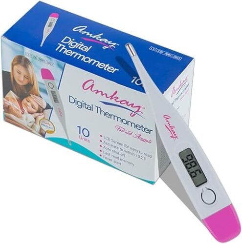 Amkay Digital Thermometer With Quick Measurement of Oral & Underarm Temperature in Celsius & Fahrenheit Water Resistant for Easy Cleaning White (Thermometer)