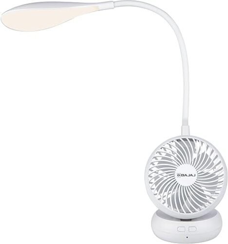 BAJAJ Air Light 85mm 7 Blade Rechargeable Personal Fan with 1800 mAh Battery Silent Operation White (Table Fan)