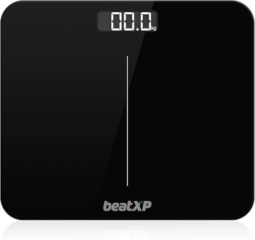 beatXP Gravity Elite Digital Weighing Scale for Body Weight with 6 mm Thick Tempered Glass Electronic Weight Machine with High Precision Sensors & Backlit LCD Panel 24 Months Warranty Black (Weight Scale)