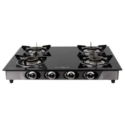 Blowhot Jasper Toughened Glass Top 4 Burner Automatic Electric Gas Stove ISI Certified Black (Electric Stove)