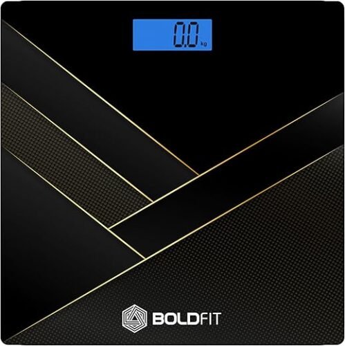 Boldfit Weight Machine for Body Weight Weighing Machine Digital Bathroom Scale for Human Body Weight Measurement Extra Thick Weighing Scale for Home with Large LCD Display 36Months Warranty-BlackGold (Weight Scale)