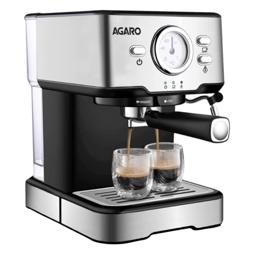 AGARO Imperial 1100 Watt 6 Cups Automatic Cappuccino & Espresso Coffee Maker with Analog Dial Thermometer Silver (Coffee Maker)