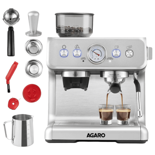 AGARO Supreme 1450 Watt 30 Cups Automatic Espresso Coffee Maker with Intelligent Temperature Control Silver (Coffee Maker)