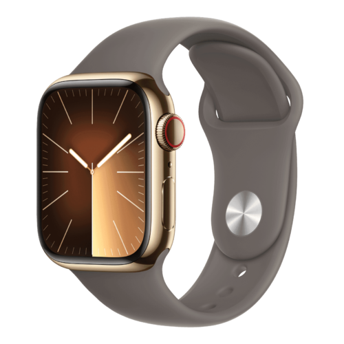 Apple Watch Series 9 GPS+Cellular with Clay Sport Band – S/M 41mm Display Gold Stainless SteelCase (Smartwatch)