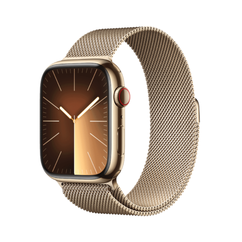 Apple Watch Series 9 GPS+Cellular with Gold Milanese Loop – M/L 45mm Display Gold Stainless Steel Case (Smartwatch)