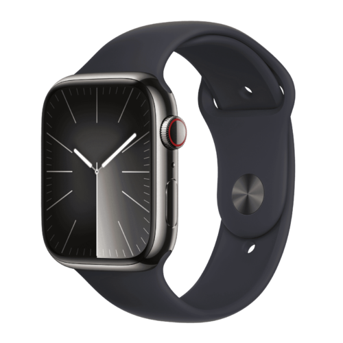 Apple Watch Series 9 GPS+Cellular with Midnight Sport Band – M/L 45mm Display Graphite Stainless Steel Case (Smartwatch)