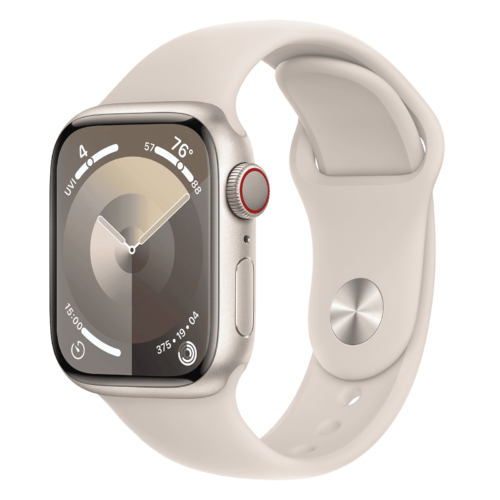 Apple Watch Series 9 GPS+Cellular with Starlight Sport Band – M/L 41mm Display Starlight Aluminium Case (Smartwatch)