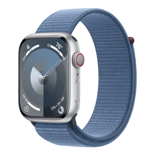 Apple Watch Series 9 GPS with Winter Blue Sport Loop – M/L 45mm Display Silver Aluminium Case (Smartwatch)