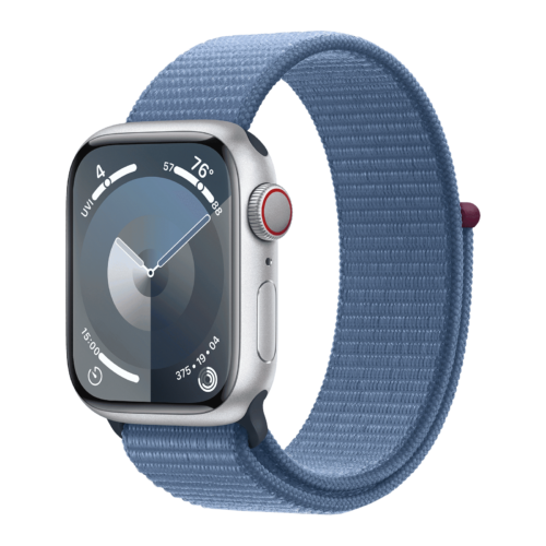 Apple Watch Series 9 GPS+Cellular with Winter Blue Sport Loop – S/M 41mm Display Silver Aluminium Case (Smartwatch)