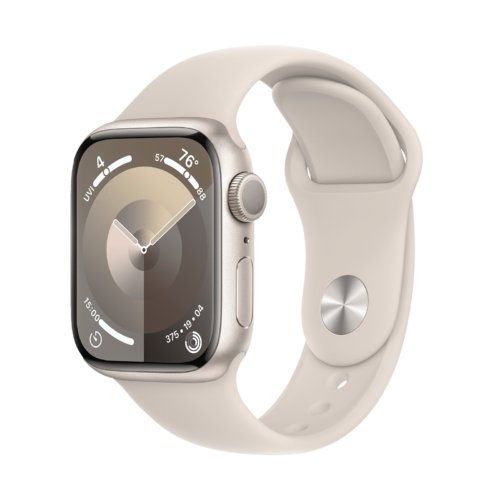 Apple Watch Series 9 GPS with Starlight Sport Band – M/L 41mm Display Starlight Aluminium Case (Smartwatch)