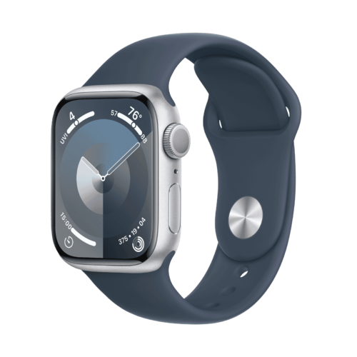 Apple Watch Series 9 GPS with Storm Blue Sport Band – M/L 41mm Display Silver Aluminium Case (Smartwatch)