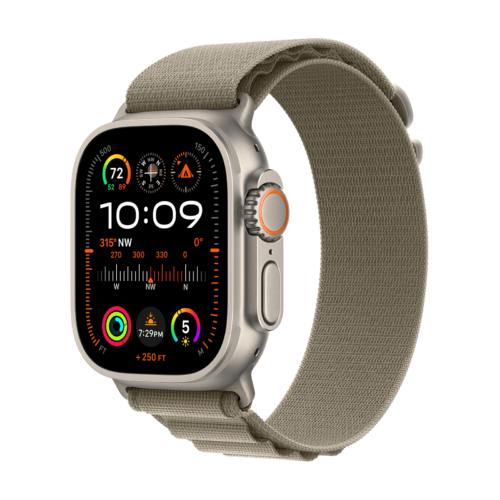 Apple Watch Ultra 2 GPS+Cellular with Olive Alpine Loop – M/L 49mm Display Titanium Case (Smartwatch)