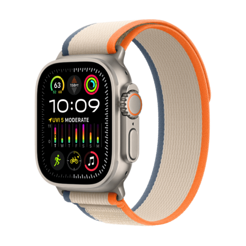 Apple Watch Ultra 2 GPS+Cellular with Orange/Beige Trail Loop – M/L 49mm Display Titanium Case (Smartwatch)