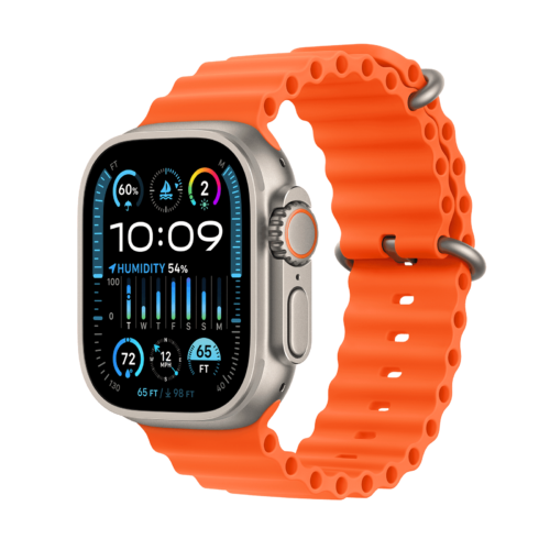 Apple Watch Ultra 2 GPS+Cellular with Orange Ocean Band – M/L 49mm Display Titanium Case (Smartwatch)