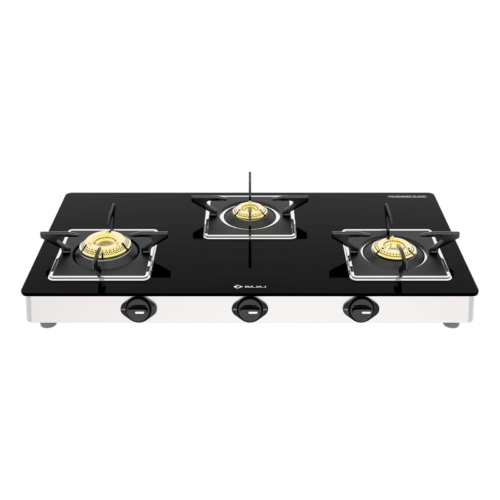 BAJAJ 3BJGS7 Glass Top 3 Burner Manual Gas Stove Integrated SS Drip Tray Black (Gas Stove)