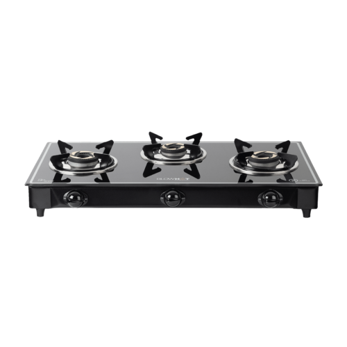 Blowhot Opal Toughened Glass Top 3 Burner Manual Gas Stove ISI Certified Black (Gas Stove)