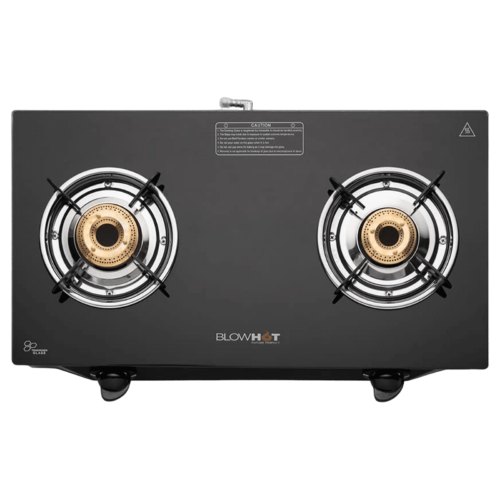 BLOWHOT Ruby Toughened Glass Top 2 Burner Manual Gas Stove ISI Certified Black (Gas Stove)