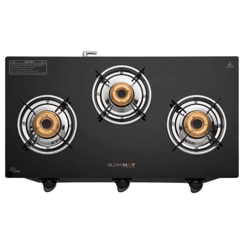 BLOWHOT Ruby Toughened Glass Top 3 Burner Manual Gas Stove ISI Certified Black (Gas Stove)