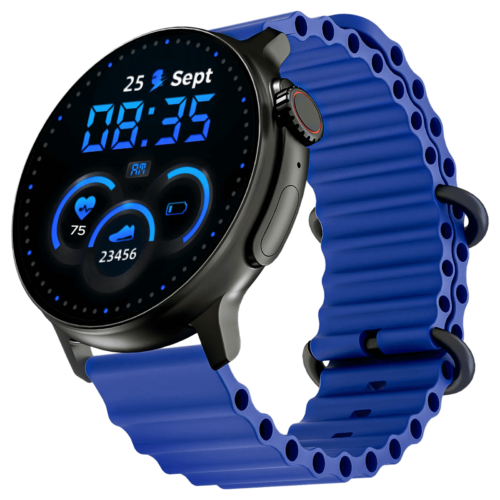 boAt Lunar Tigon Smartwatch with Bluetooth Calling 36.8mm AMOLED Display IP67 Sweat Resistant Deep Blue Strap (Smartwatch)