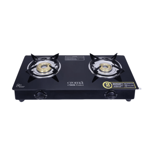 Croma Classic Toughened Glass Top 2 Burner Manual Gas Stove ISI Certified Black (Gas Stove)