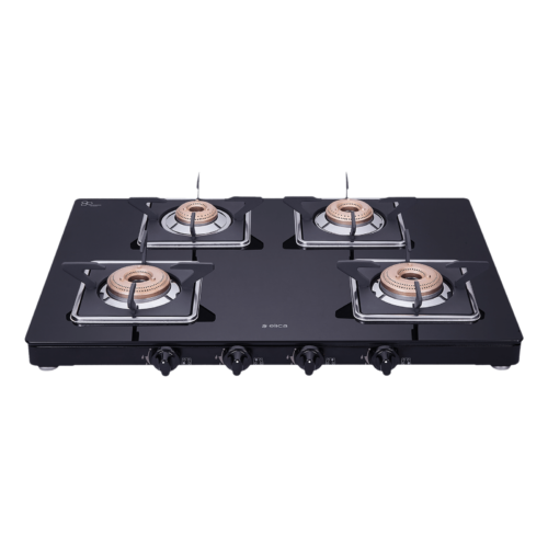 Elica 694 CT VETRO SLIMLINE SPF 2J AI Glass Top 4 Burner Automatic Gas Stove Square Euro Coated Grids Black (Gas Stove)