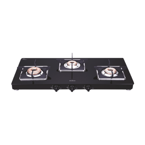 Elica 773 CT VETRO SLIMLINE SPF AI Toughened Glass Top 3 Burner Automatic Gas Stove Square Euro Coated Grids Black (Gas Stove)