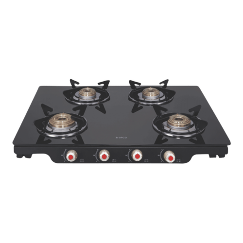 Elica Patio ICT DT 469 BLK S Glass Top 4 Burner Automatic Electric Gas Stove Round Euro Coated Grid Black (Electric Stove)