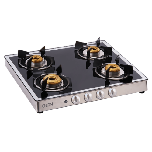 Glen 1042GT FBMAI Toughened Glass Top 4 Burner Automatic Electric Gas Stove 360 Degree Revolving Nozzle Silver (Electric Stove)