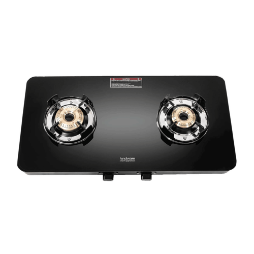 Hindware Alverio Neo Toughened Glass Top 2 Burner Manual Gas Stove Ergonomic Design Black (Gas Stove)