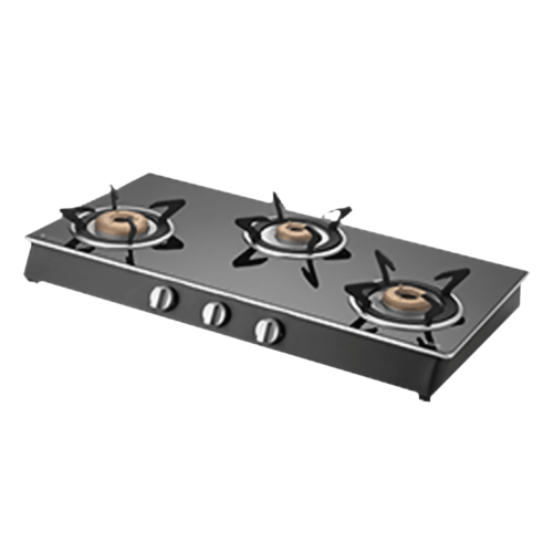 KAFF CTAI773B Toughened Glass Top 3 Burner Automatic Gas Stove Heavy Duty Pan Support Black (Electric Stove)