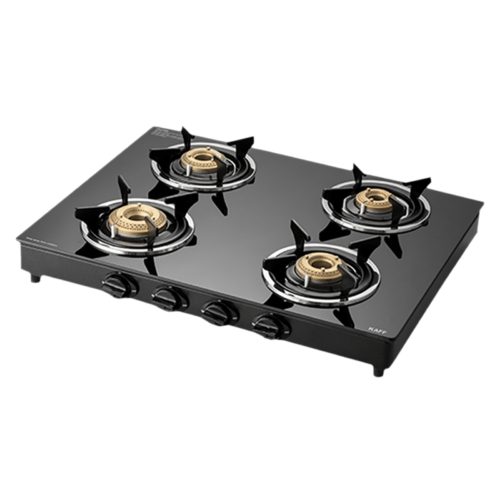 KAFF CTC634BAI Toughened Glass Top 4 Burner Automatic Electric Gas Stove Matte Enamelled Pan Support Black (Gas Stove)