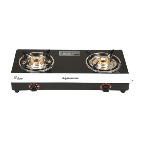 Lifelong LLGS211 Toughened Glass Top 2 Burner Manual Gas Stove Stainless Steel Drip Tray Black/White (Gas Stove)