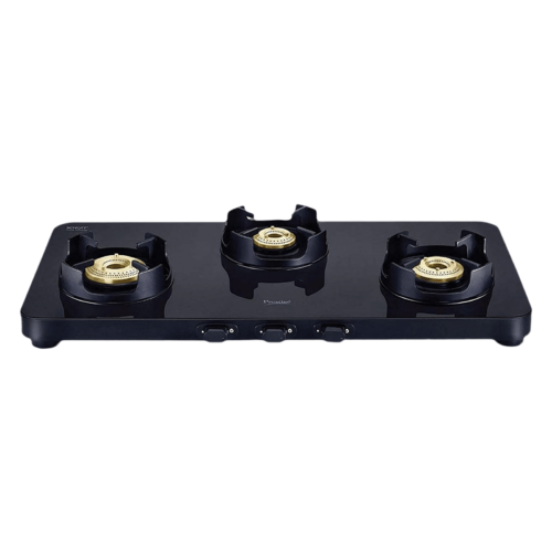 Prestige Edge Toughened Glass Top 3 Burner Manual Gas Stove Ergonomic Knob Black (Gas Stove)