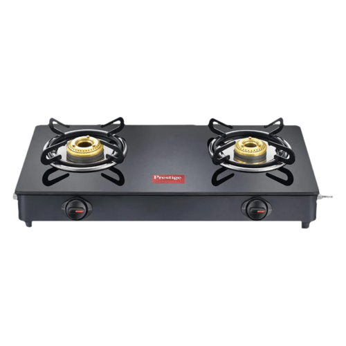 Prestige Magic GTMC Toughened Glass Top 2 Burner Manual Gas Stove Spill Proof Black (Gas Stove)