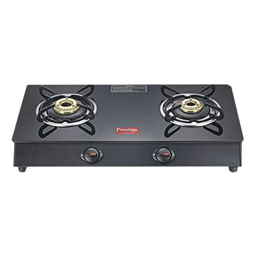 Prestige Marvel Plus Toughened Glass Top 2 Burner Manual Gas Stove Ergonomic Knob Black (Gas Stove)