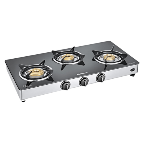 Sunflame CLASSIC 3B SS Toughened Glass Top 3 Burner Manual Gas Stove Stainless Steel Drip Tray Black (Gas Stove)