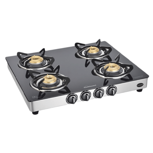 Sunflame CLASSIC 4B SS Toughened Glass Top 4 Burner Manual Gas Stove Stainless Steel Drip Tray Black (Gas Stove)