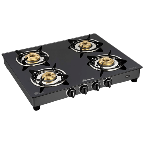 Sunflame Desire Toughened Glass Top 4 Burner Manual Gas Stove Powder Coated Pan Supports Black (Gas Stove)