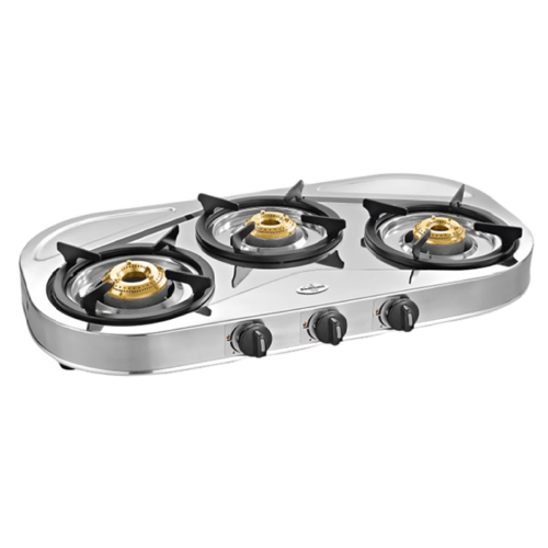 Sunflame SHAKTI STAR 3B 3 Burner Manual Gas Stove Powder Coated Pan Support Silver (Gas Stove)