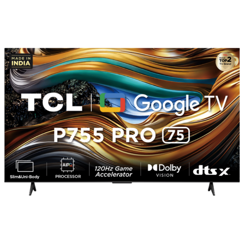 TCL P755 Pro 189 cm 75 inch 4K UHD  QLED Smart Google TV with Dolby Atmos 2024 model (Smart TV)