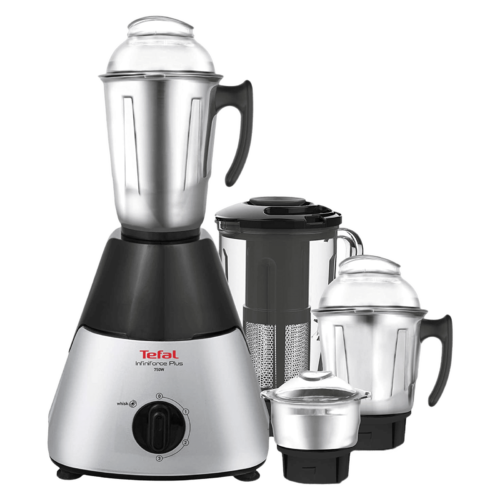 Tefal Infiniforce Plus 750 Watt 4 Jars Mixer Grinder 20000 RPM Dual Cooling Technology Black/Silver (Juicer)