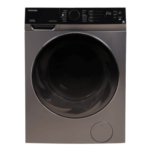 TOSHIBA 11/7 kg Inverter Fully Automatic Front Load Washer Dryer TWD-BK120M4-INDSK Cyclone Mix Feature Silver (Washing Machine)