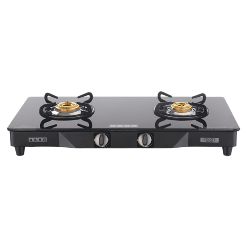 USHA Ebony GS2001 Toughened Glass Top 2 Burner Manual Gas Stove Slim Line Design Black (Gas Stove)