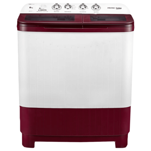 VOLTAS beko 8 kg 5 Star Semi Automatic Washing Machine with IPX4 Control Panel WTT80DBRG Burgundy (Washing Machine)