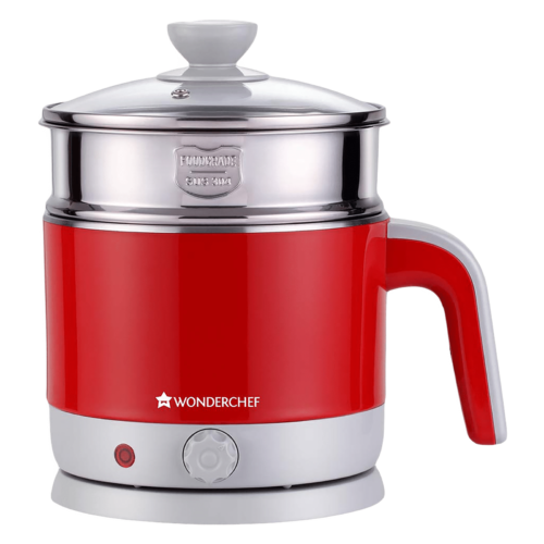 WONDERCHEF Luxe 1000 Watt 1.2 Litre Multi Cook Electric Kettle with Cordless Power Base Red (Electric Kettle)