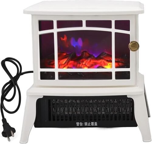 EXCLUZO Electric Fireplace Heater with 3D Simulation Flame Overheat Protection Electric Fireplace Warmer for Home EU 220?240V Electric Fireplace Warmer Machine Electric Fireplace White (Electric Fireplace)