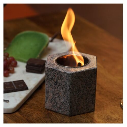 FLAIME Inara Indoor Outdoor Tabletop Portable Fireplace Luxurious Modern Ventless Decor with No Smoke Bio Ethanol Ventless Mini Fire Pit Granite Clean Burning Real Flame Pink (Electric Fireplace)