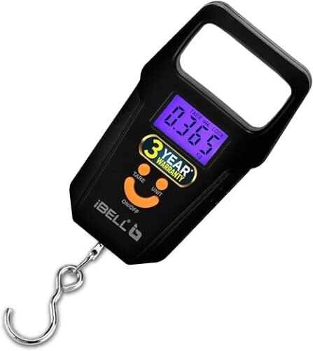 iBELL Rechargeable Weight Machine For Luggage Weighing Scale Portable 50 KG Hook Type with Digital LED Screen & Tare Function LS510RM Black (Weight Scale)