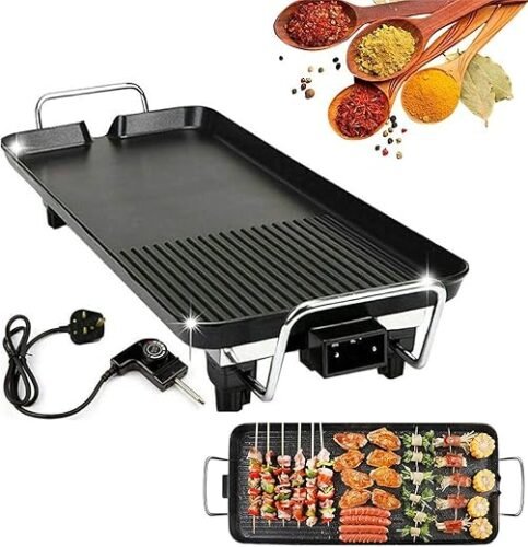 Ketumal Electric Smokeless grill pan with 5 Temperature settings Barbecue Hot Non-Stick Teppanyaki grillPortable BBQ Grilling Grill Indoor or OutdoorBaking Pan BBQ Griddle 48 * 27 cm1360W (Electric Griddle)